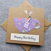 Tea Cup Handmade Birthday Card 5" x 5" 