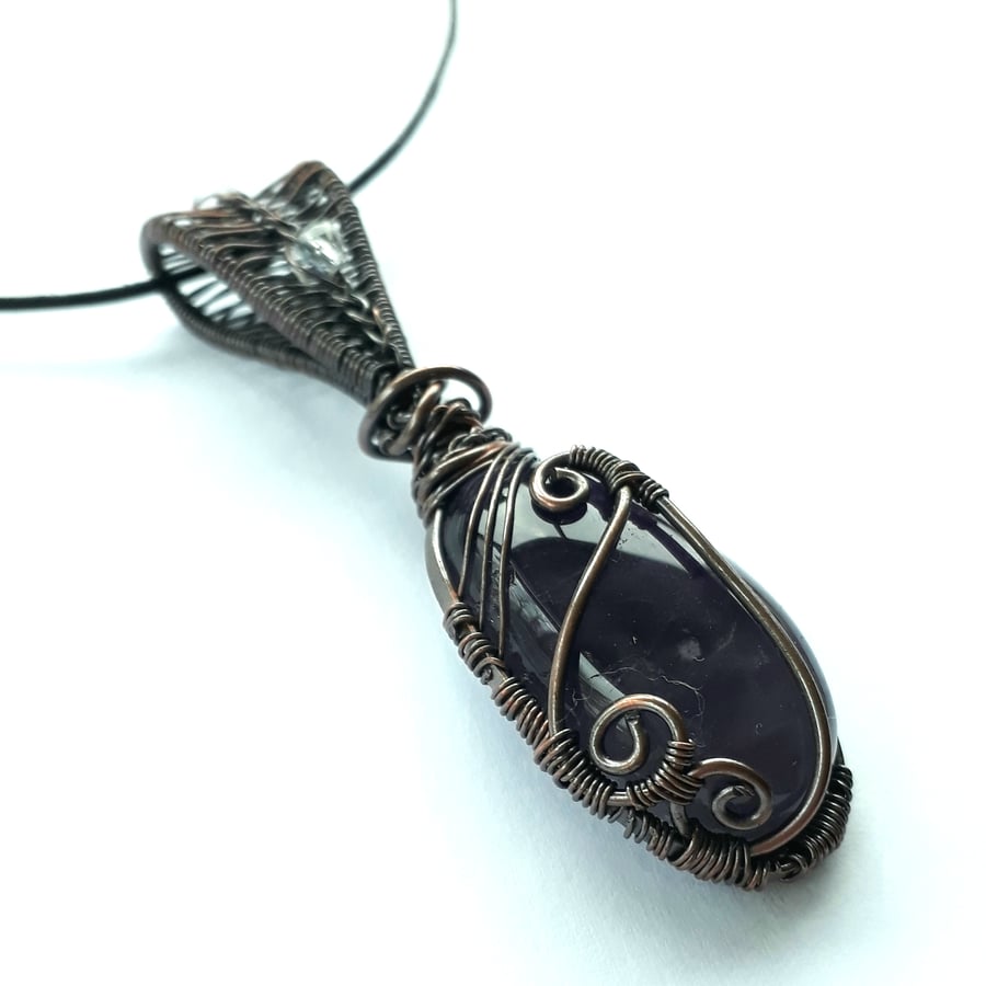 Copper wire wrapped Amethyst Cabochon pendant necklace Christmas gift for women
