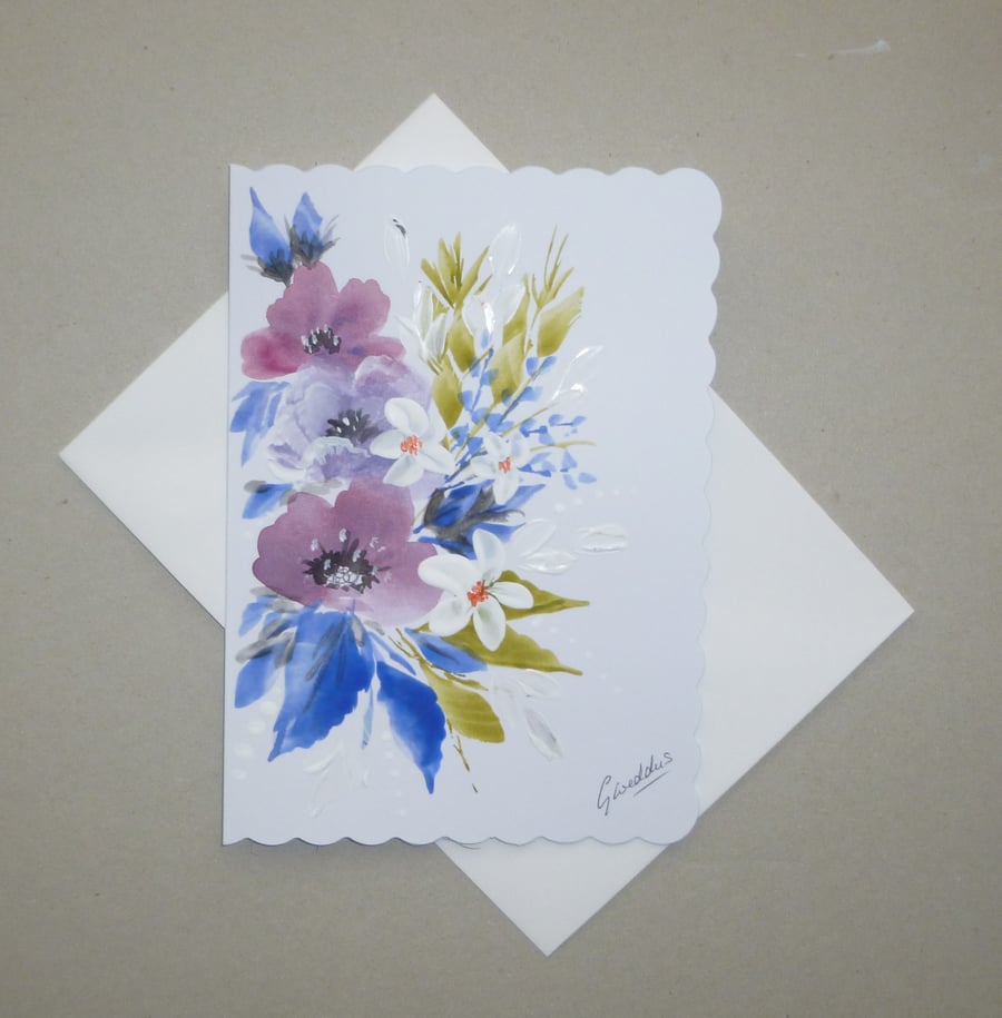 hand painted floral all occasion greetings card ( ref FA 169 A2 )