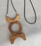 Upcycled Dark Oak Wax Geometric Wood Pendant Triple Tier Reclaimed Wood Necklace