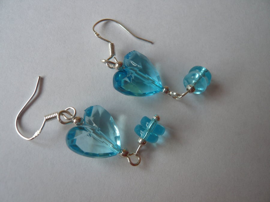 Blue Heart Dangle Earrings