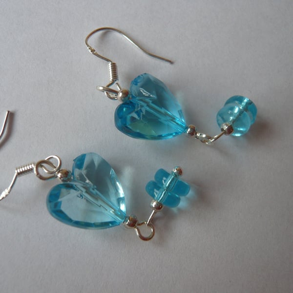 Blue Heart Dangle Earrings