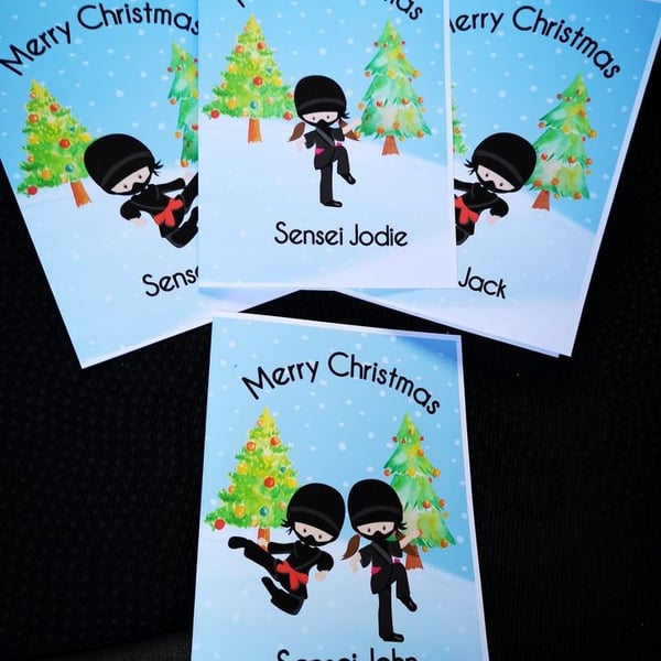 Martial Arts Teacher Christmas Card Set of 4 personalised cards