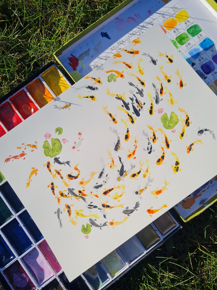 Japanese Koi carp and lilypad art