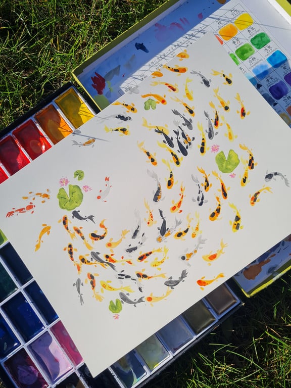 Japanese Koi carp and lilypad art