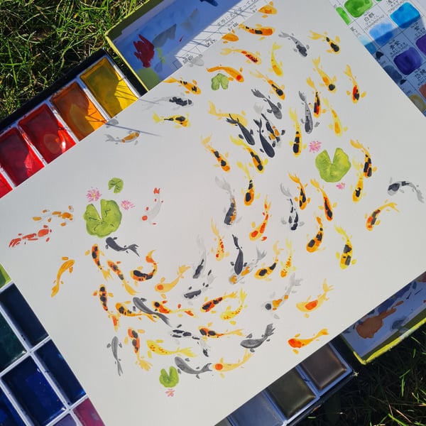 Japanese Koi carp and lilypad art