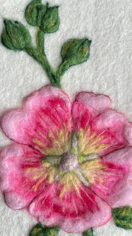 Hand Felted Hollyhock Textile Artwork