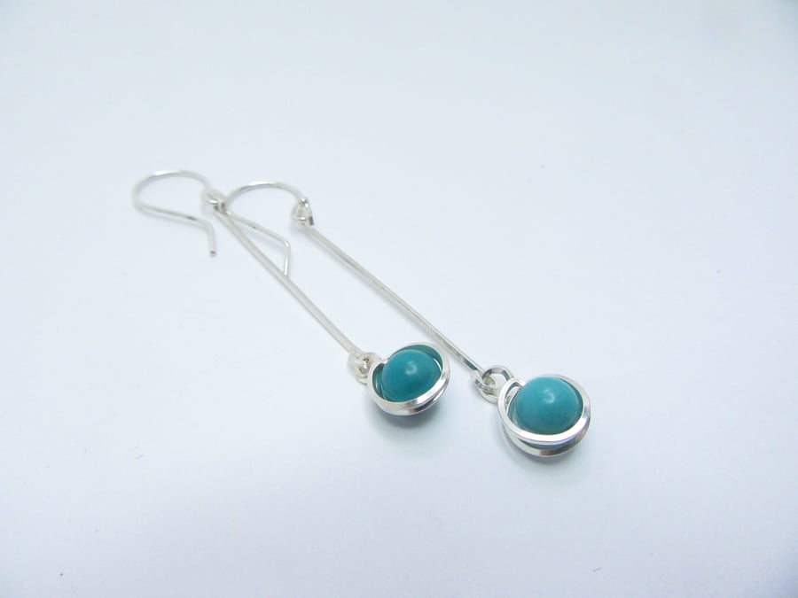 Long Drop Earrings -turquoise silver dangle earrings- December birthstone