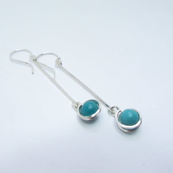 Long Drop Earrings -turquoise silver dangle earrings- December birthstone