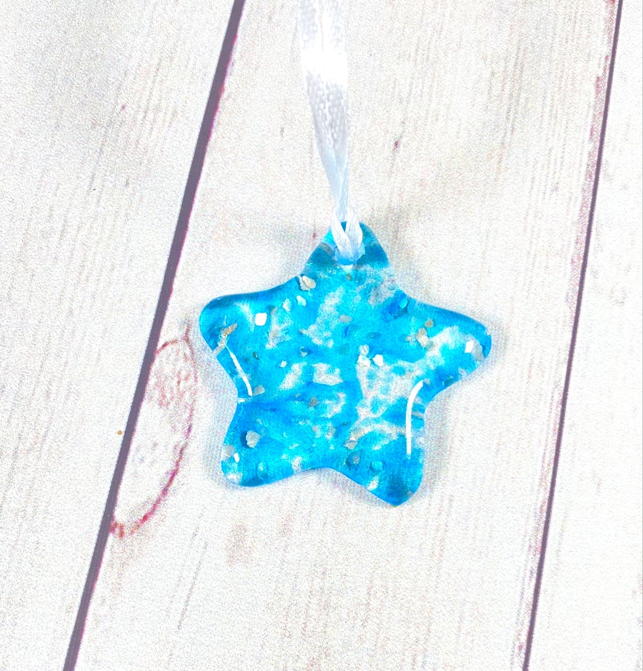 Fused glass blue and silver star