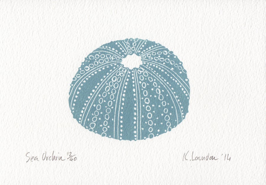 Urchin Blue-Grey: Lino Print (FREE UK POSTAGE)