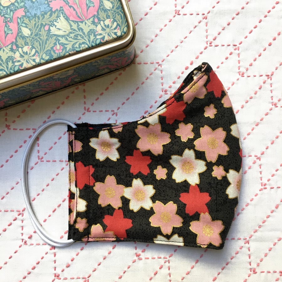 Reusable Japanese Pink and Red Cherry Blossom Cotton Face Mask Adult Child