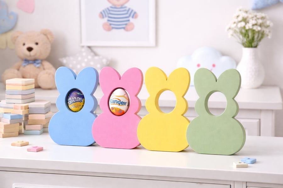 Wooden Easter Bunny Egg Holder – Freestanding Kinder Egg or Creme Egg Holder 