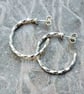 Sterling silver stud hoop earrings made from twisted square wire. - Image 2
