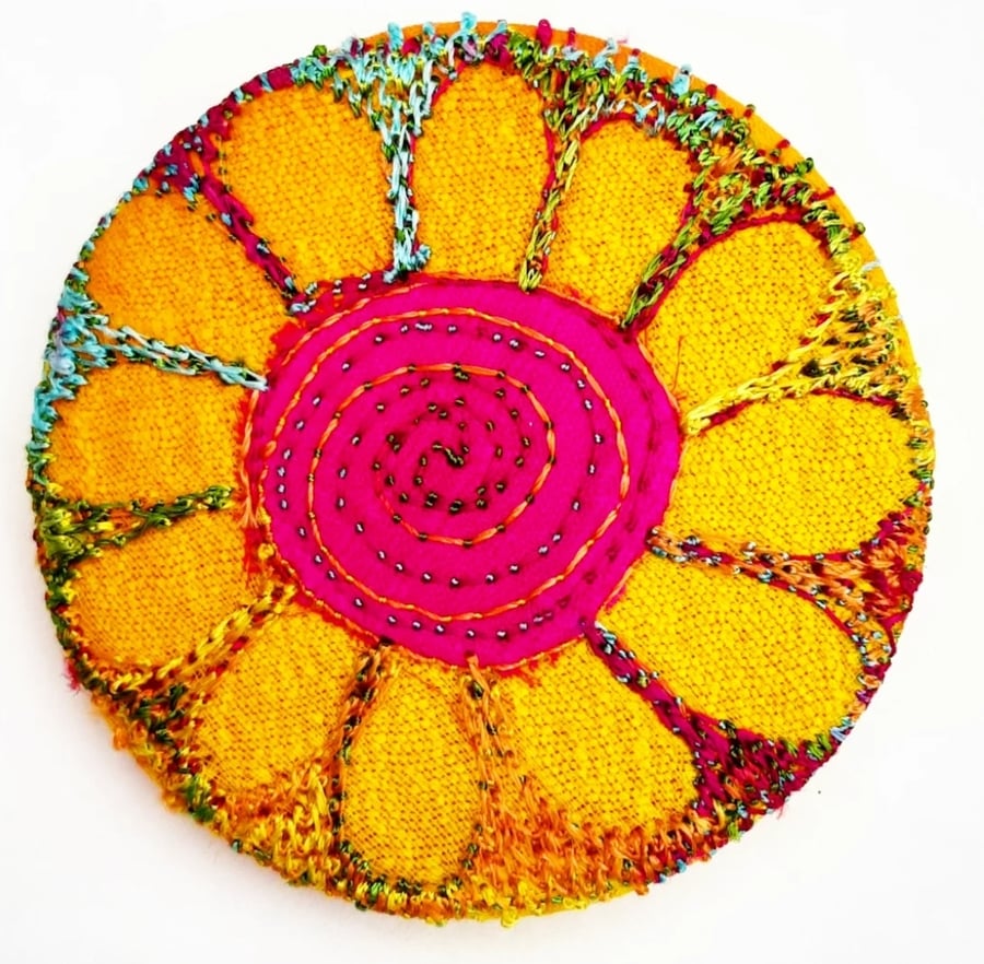 Badge 45mm Multicoloured Flower Textile Badge 