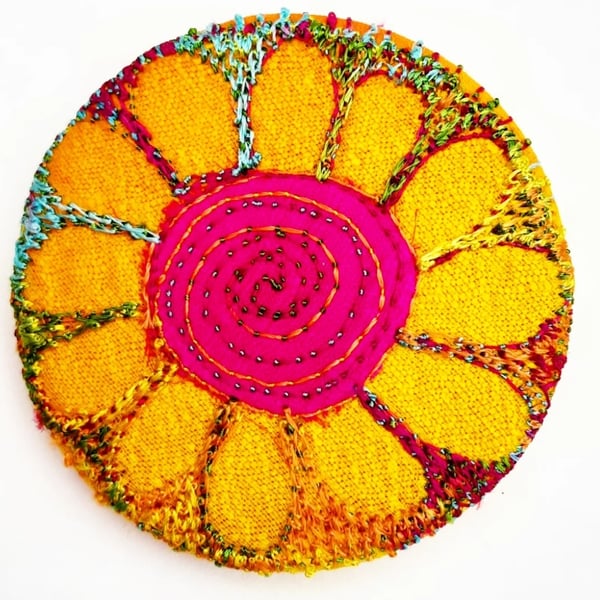 Badge 45mm Multicoloured Flower Textile Badge 