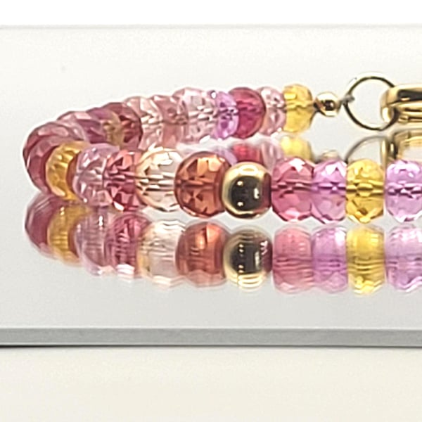 Solid Gold Padparadscha Sapphire Bracelet: Faceted Gemstone Jewelry