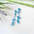 Blue Acrylic Squiggle Anstract Earrings