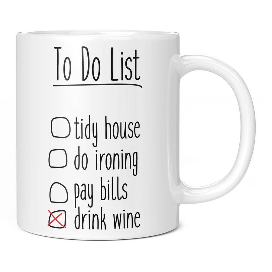 To Do List Drink Wine Mug - Funny Novelty Cup Gift Present Idea Alchohol Birthda