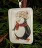 Handcrafted Fused Glass Penguin Christmas Card Ornament 