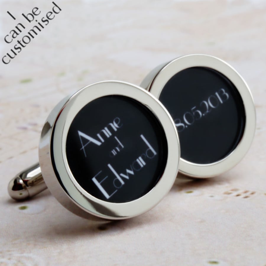 Custom Groom Name and Date Cufflinks with the Names of the Bride and Groom