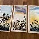 Three pack, hand crafted greetings cards
