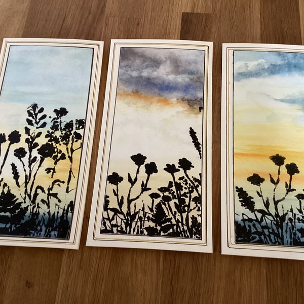 Three pack, hand crafted greetings cards