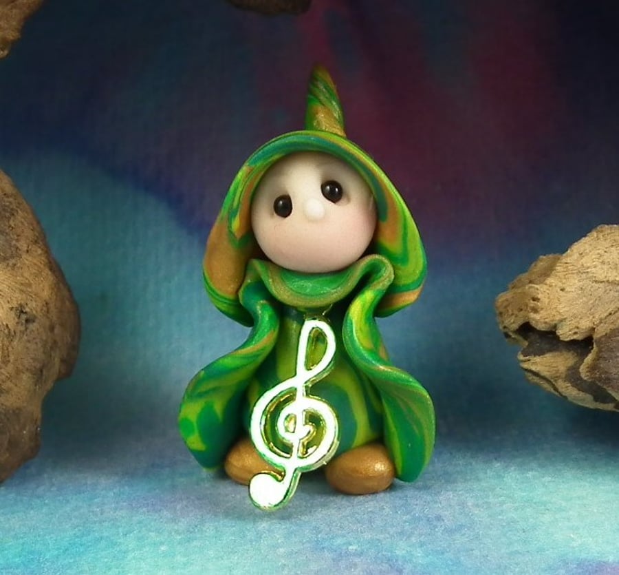 Spring Sale ... Tiny Musical Gnome 'Ilka' OOAK Sculpt by Ann Galvin