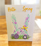 Handmade “Hello Spring” Greeting Card – Stencilled Bunny, Florals & Easter Detai