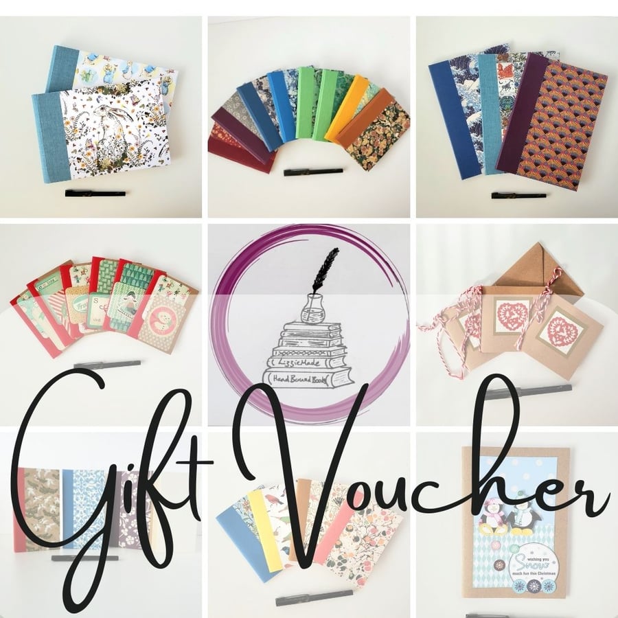 Gift Voucher for LizzieMade Hand Bound Books, sent by Post 