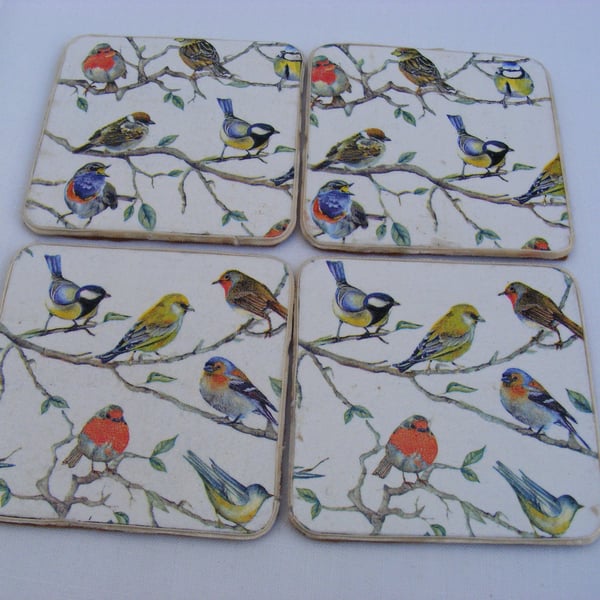 Set of 4 British birds decoupaged coasters.
