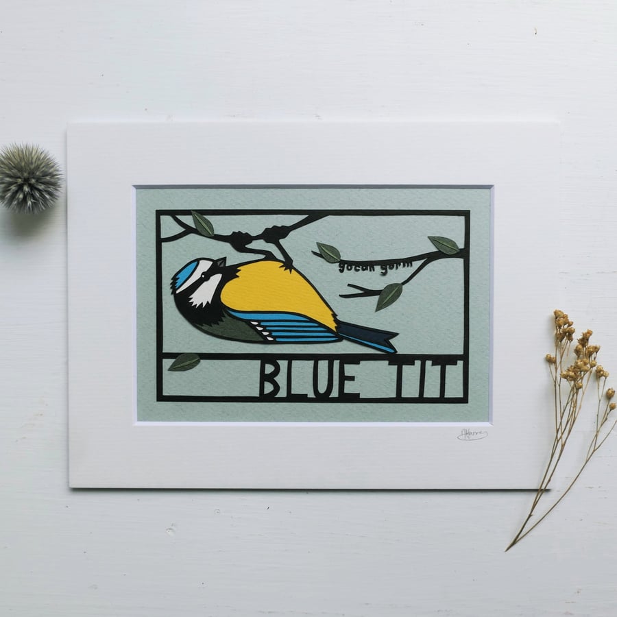 Papercut Blue Tit - Garden Birds - Original Art