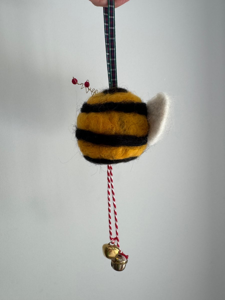 Handfelted Funky Bee Christmas Bauble