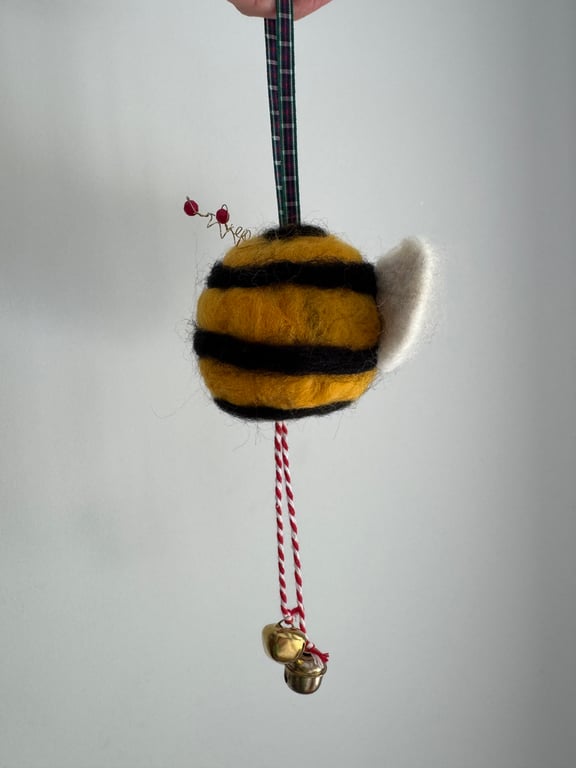 Handfelted Funky Bee Christmas Bauble
