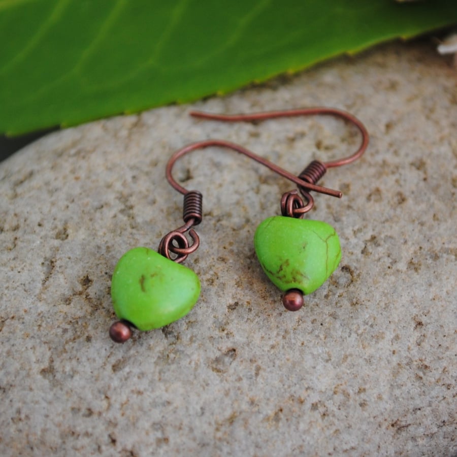 Green heart earrings