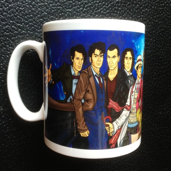 Celebrate all the Doctors. Mug with all Eleven Doctors 50th Anniversary Special