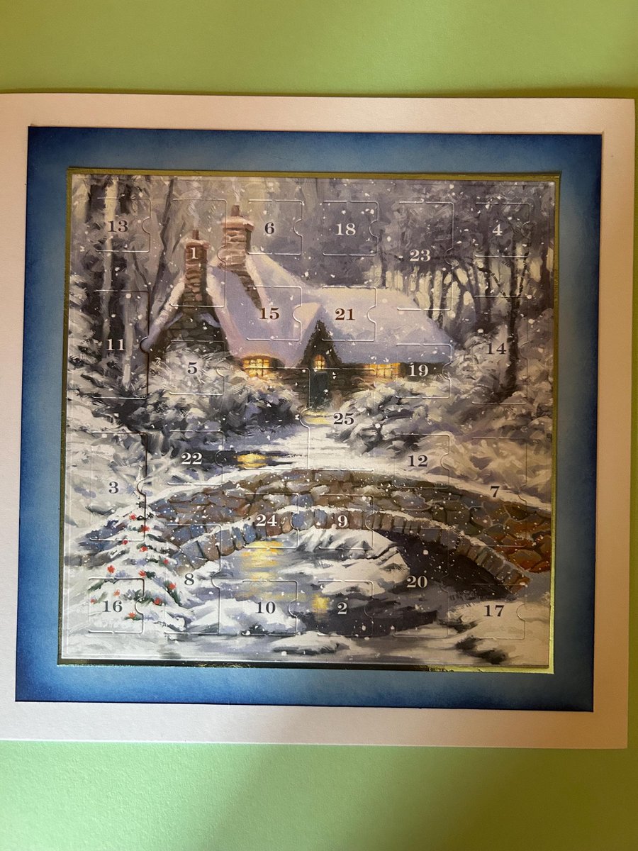 Christmas scene Advent Calendar Card Handmade 8x8 inch square card