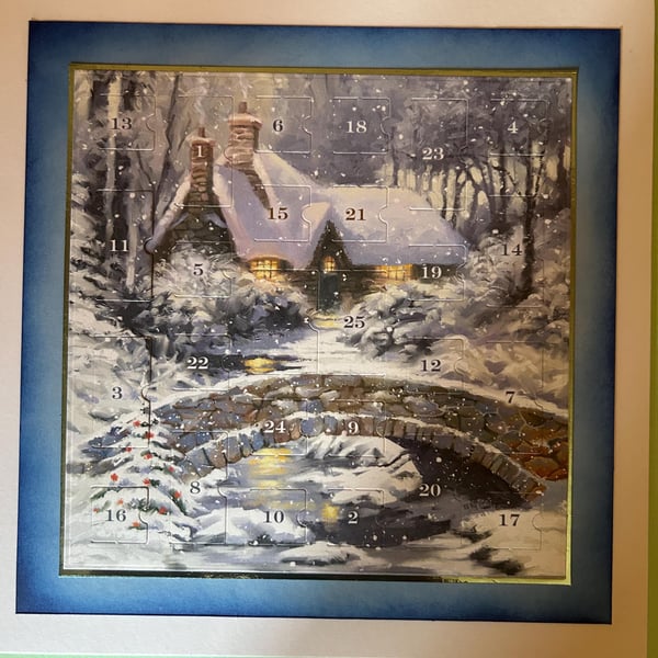 Christmas scene Advent Calendar Card Handmade 8x8 inch square card