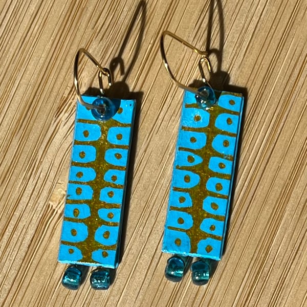  Rectangle, 3 CM x 1CM wide, Hand-painted Paper Earrings with Attached Beads