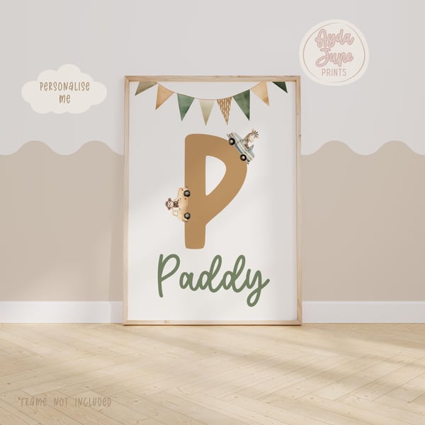 Personalised Safari Prints, Animal Prints, Jungle Poster, Animal Decor, kids bed