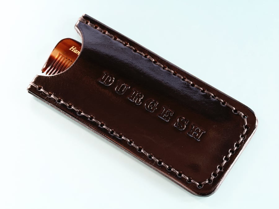 Personalised Name Leather Comb Case, Handmade Initials Leather Pocket Comb Case