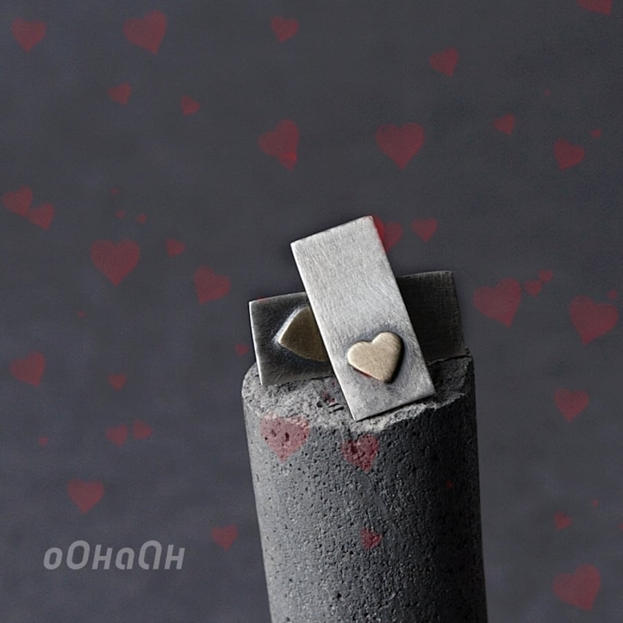 Gold Heart Sterling Silver Rectangle Earrings