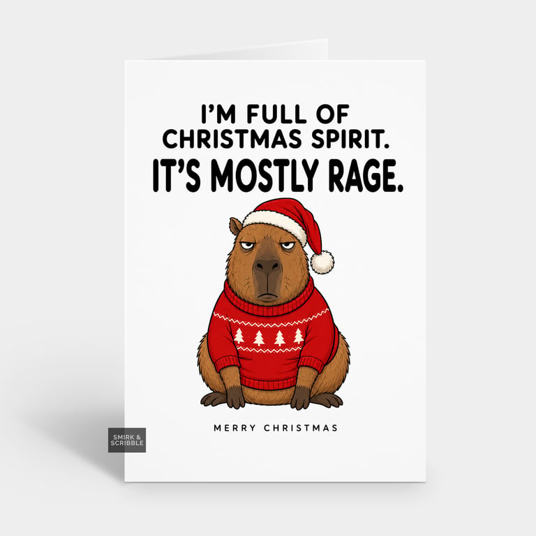 Funny Christmas Card - Mostly Rage Capybara