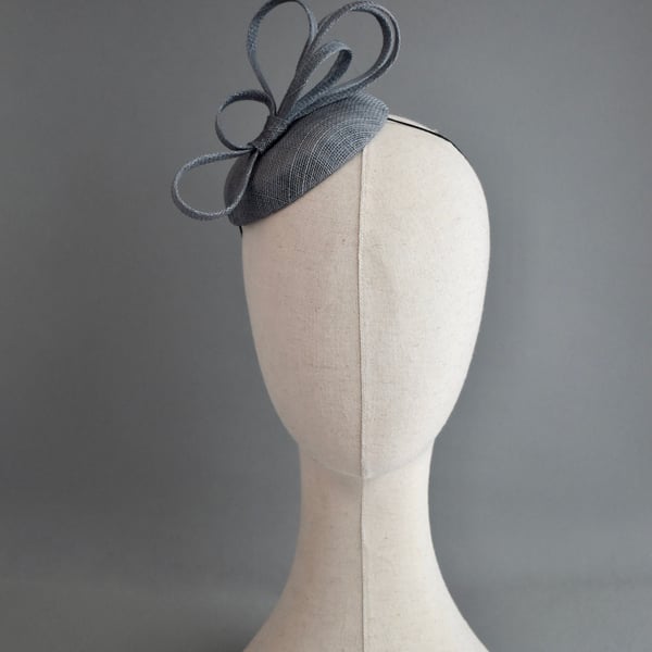 Handcrafted Blue-Grey Button Shaped Percher Hat