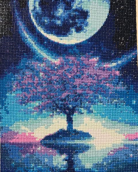 Diamond ART Painting  Moon, Tree, and Lake