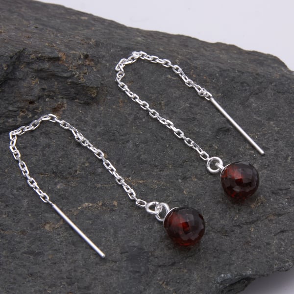 Garnet and Sterling Silver Threader Earrings January Birthstone Jewellery