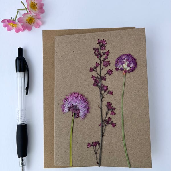 Handmade Real Pressed Flower Greeting Card, Birthday 