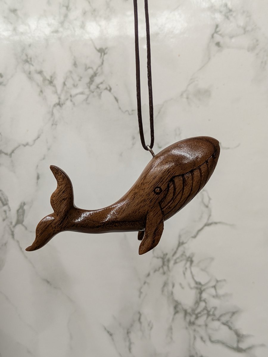 Unique and beautiful Hand carved wooden whale necklace 