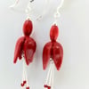 Fuchsia flower earring, wooden bead red, custom order for Ann R