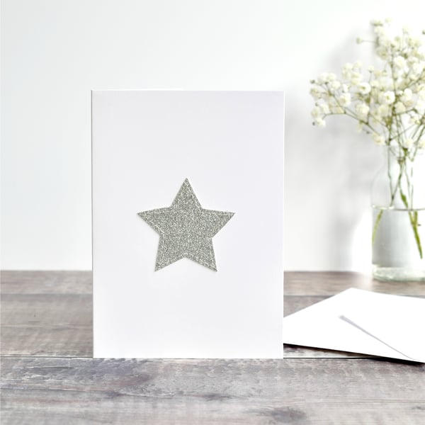 Silver star card, silver glitter star card, Christmas star card, Christmas card